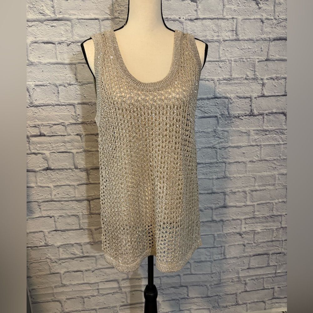 Bar III Shimmering Silver Knit Top